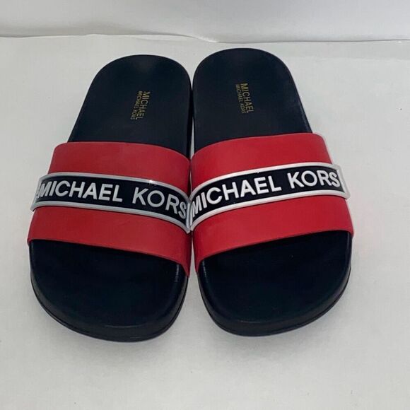 Michael Kors Men's MK Logo Jake Slides Sandals Red and Black Size 7M - Picture 2 of 7